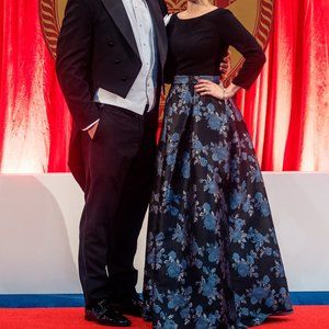 Black floral ball gown